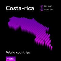 Costa-rica 3D map. Stylized neon simple digital isometric striped vector Costa-rica map is in violet colors on black background