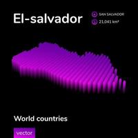 El-salvador 3D map. Vector digital neon isometric striped map is in violet colors on black background. Geographical poster, banner of El-salvador