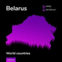 Belarus 3D map. Stylized neon digital isometric striped vector Map in violet, pink colors on the black background.