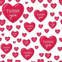 Hand Writing Thank You Text with Small Hearts Repeating Vector Pattern Isolated Background.