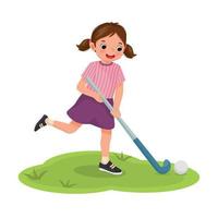 Cute little girl playing field hockey vector