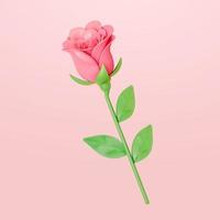 Ilustración 3d de una sola rosa rosa aislada sobre fondo rosa. elemento adecuado para el día de la madre y el día de san valentín. vector