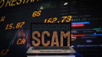 dirty metal scam text on Notebook background  3d rendering photo