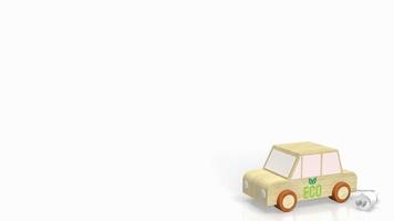 el juguete del coche de madera y el enchufe eléctrico para la representación 3d del concepto de coche ev foto