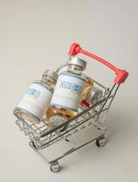 The vaccine covid 19 in supermarket cart for medical or sci concept photo
