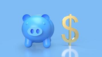 The piggy bank and gold dollar symbol on blue background  3d rendering photo