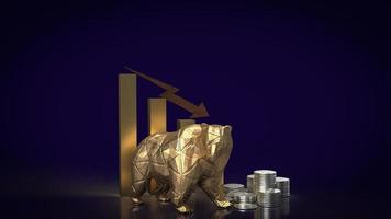 The gold bear and chart  arrow down for business concept 3d rendering photo