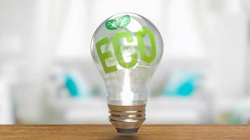 The eco symbol on lightbulb for ecology or environment concept 3d rendering photo