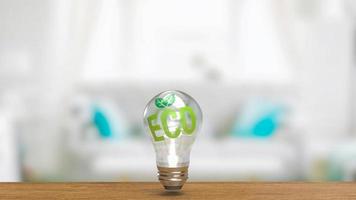 The eco symbol on lightbulb for ecology or environment concept 3d rendering photo