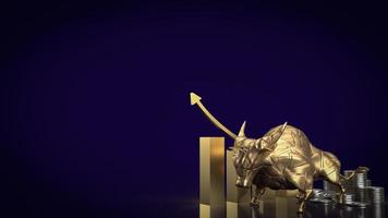 The gold bull on chart background for business concept 3d rendering photo