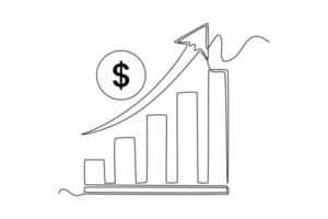 Single one line drawing growth finance diagram with arrow going up. Economics and Business Concept. Continuous line draw design graphic vector illustration.