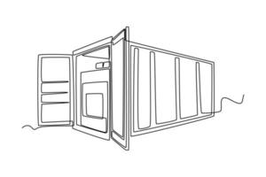 un dibujo continuo de una línea abre un contenedor de carga con cajas de cartón llenas. concepto de carga. ilustración gráfica vectorial de diseño de dibujo de una sola línea. vector