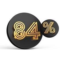 Royal Gold Modern Font. Elite 3D Digit Letter 84 Eighty Four percent on Black 3d button icon 3d Illustration photo