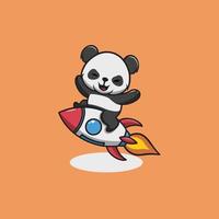 Cute Panda Riding Rocket Cartoon Illustration vector