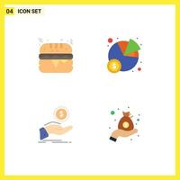 Flat Icon Pack of 4 Universal Symbols of fast food finance chart help cash Editable Vector Design Elements