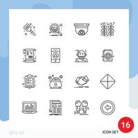 16 User Interface Outline Pack of modern Signs and Symbols of wheat grain cam food surveillance Editable Vector Design Elements