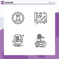 Mobile Interface Line Set of 4 Pictograms of castle idea rook business file Editable Vector Design Elements