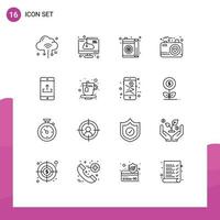 Pack of 16 Modern Outlines Signs and Symbols for Web Print Media such as photo image installation camera juice Editable Vector Design Elements