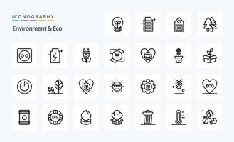 25 paquete de iconos de medio ambiente y línea ecológica vector