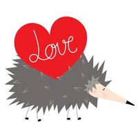 Spiny hedgehog with a red heart in needles on a white background. Character for valentine's day, wedding, birthday. Card vector