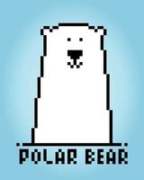 Pixel 8 bit polar bear. Animal game assets in vector illustration