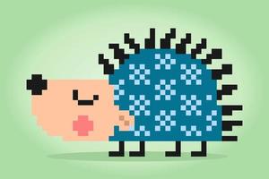 8 bit pixel porcupine. Animals for game assets and cross stitch patterns in vector illustrations.