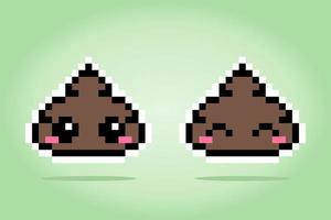 8 bit pixels of kawaii poop. For game assets and Cross Stitch patterns in vector illustrations.