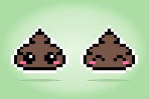 8 bit pixels of kawaii poop. For game assets and Cross Stitch patterns in vector illustrations.