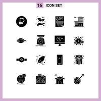 Set of 16 Modern UI Icons Symbols Signs for easter fish low corporation building Editable Vector Design Elements