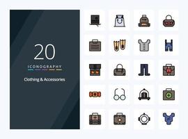 20 accesorios de ropa icono lleno de línea para presentación vector