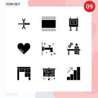 9 Universal Solid Glyphs Set for Web and Mobile Applications like heart layout poster advertising Editable Vector Design Elements