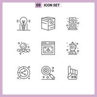 Pack of 9 Modern Outlines Signs and Symbols for Web Print Media such as web remove e less player Editable Vector Design Elements