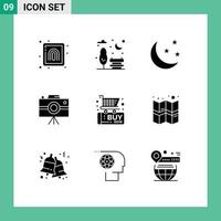 9 Universal Solid Glyphs Set for Web and Mobile Applications commerce black friday half moon professional camera handycam Editable Vector Design Elements