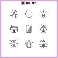 9 Universal Outline Signs Symbols of printer device country share people Editable Vector Design Elements