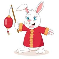 Cute bunny cartoon carrying a lantern. Vector illustration