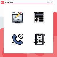 Universal Icon Symbols Group of 4 Modern Filledline Flat Colors of copy support screen manu signal Editable Vector Design Elements
