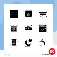 User Interface Pack of 9 Basic Solid Glyphs of food baking school bakery search Editable Vector Design Elements