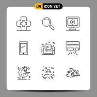 Outline Pack of 9 Universal Symbols of mobile e play document android Editable Vector Design Elements