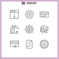 9 iconos creativos signos y símbolos modernos de protección de configuración prueba de tarjeta de crédito química elementos de diseño vectorial editables vector