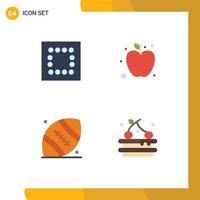 conjunto de 4 paquetes de iconos planos comerciales para elementos de diseño vectorial editables de bebida de bola de fruta tarta de diseño vector