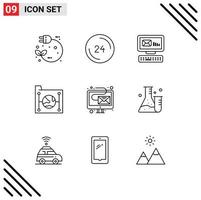 Modern Set of 9 Outlines and symbols such as file data contact cloud marketing Editable Vector Design Elements