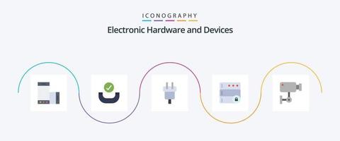 Devices Flat 5 Icon Pack Including device. server. charge. lock. power vector