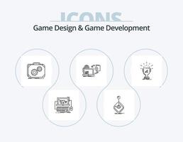 diseño de juegos y línea de desarrollo de juegos icono paquete 5 diseño de iconos. editor. animación. premio. guion. desarrollador vector