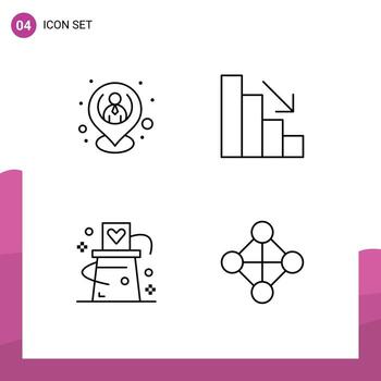 4 Line concept for Websites Mobile and Apps employee hat location descent magician Editable Vector Design Elements