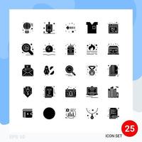 25 User Interface Solid Glyph Pack of modern Signs and Symbols of plugin browser direction t shirt fashion Editable Vector Design Elements
