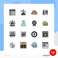 Modern Set of 16 Flat Color Filled Lines Pictograph of help communication design food cafe Editable Creative Vector Design Elements