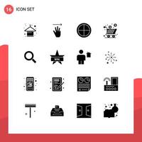 Group of 16 Solid Glyphs Signs and Symbols for shopping full army cart target Editable Vector Design Elements