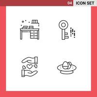 Modern Set of 4 Filledline Flat Colors and symbols such as table sharing home security wedding Editable Vector Design Elements