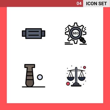 User Interface Pack of 4 Basic Filledline Flat Colors of accessories baseball man target game Editable Vector Design Elements