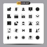 25 Universal Solid Glyph Signs Symbols of development computer watch coding person Editable Vector Design Elements